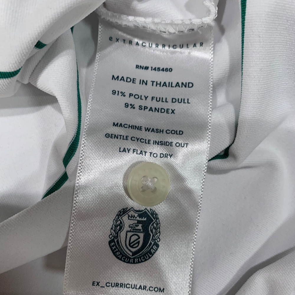 Extracurricular Polo Shirt Mens Medium White Green Stripe Performance Golf - Picture 8 of 8